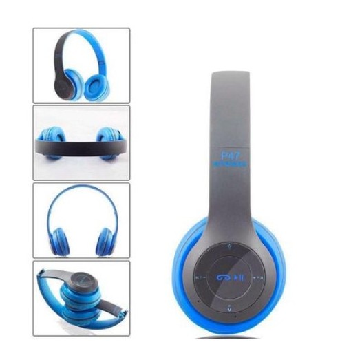 Casti bluetooth cu microfon si radio, Albastru P 47 caracteristici